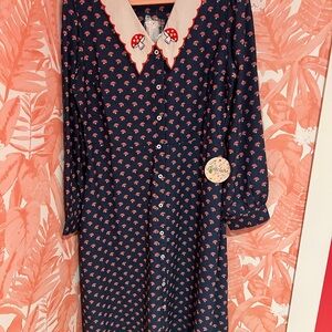 Navy Blue Mushroom Print Dress